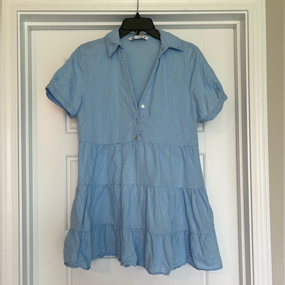 Zara Dresses & Skirts - Light Blue Tiered Button-Down Dress